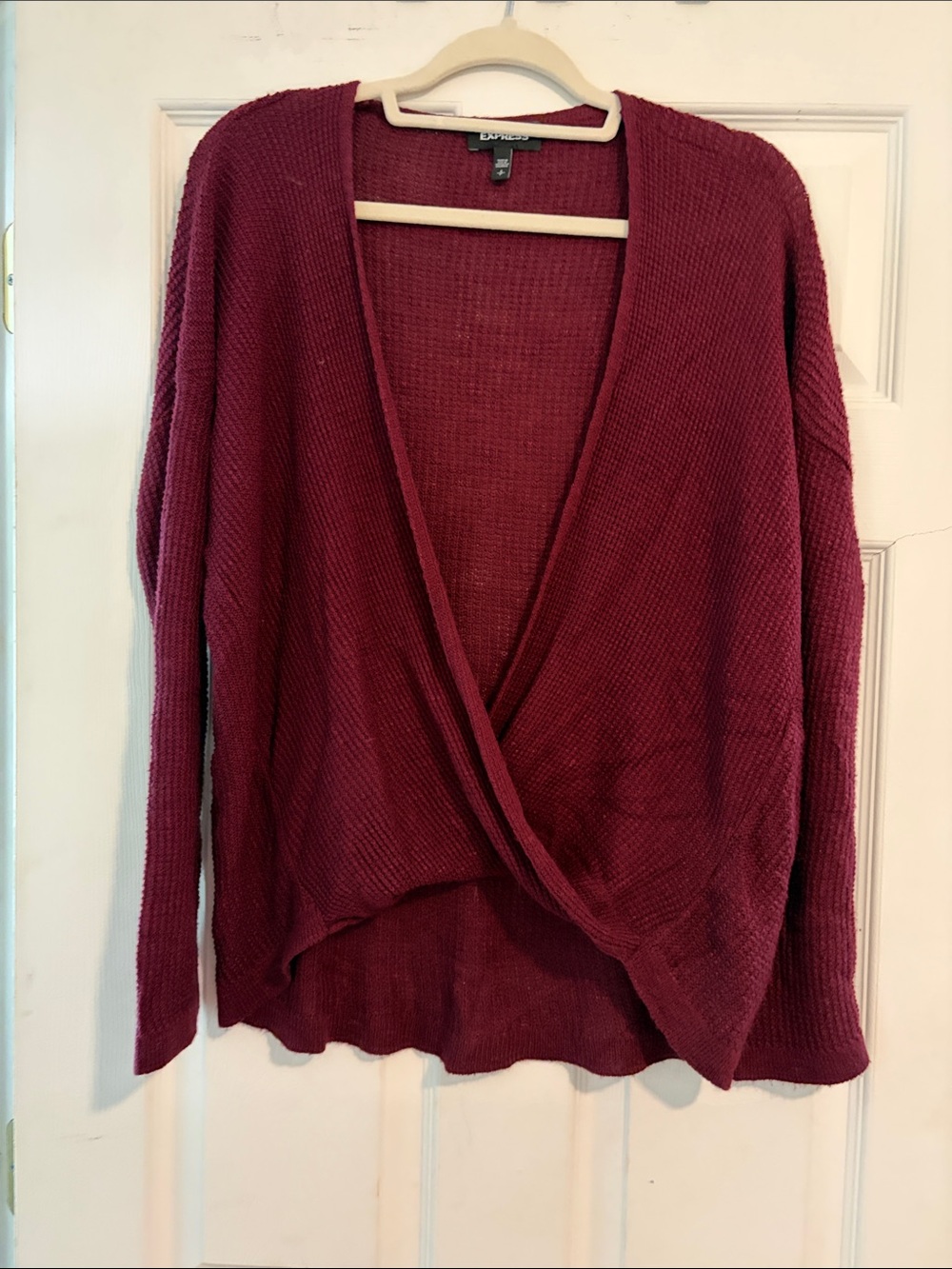 Express Women's Burgundy Wrap-Front Knit Cardigan